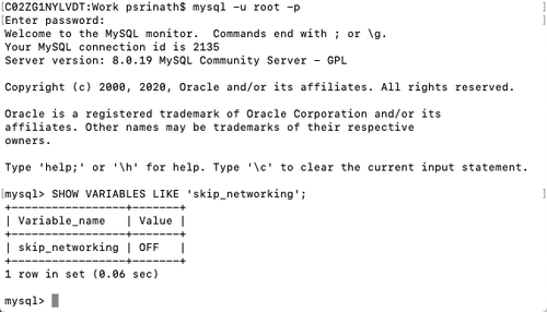 mysql twilio integration: Logging into MySQL locally